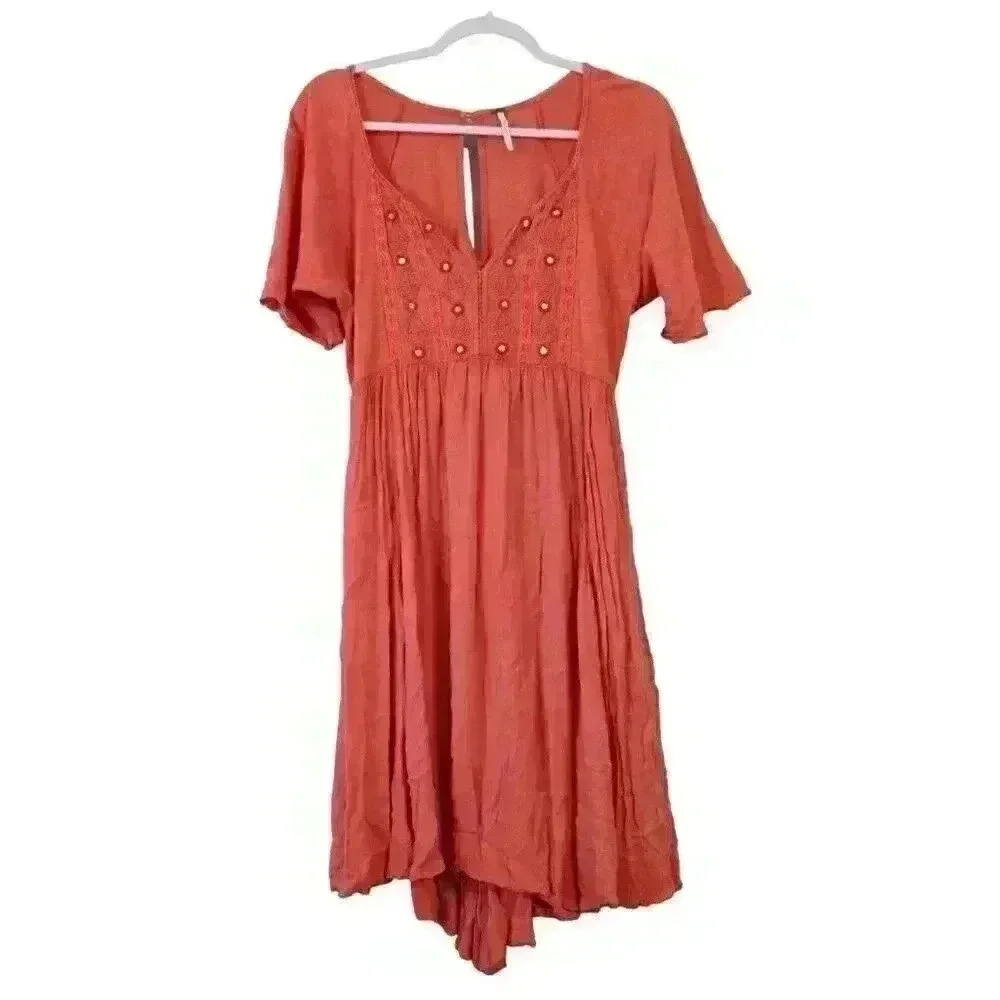 Free People Dress Size Small 100% Cotton Embroidered Flowy Lightweight Boho